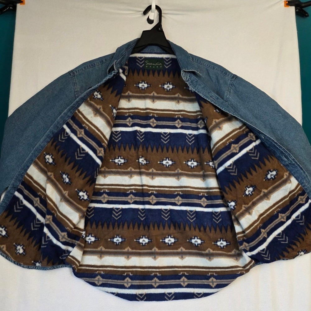 Vintage Scandia Woods Fleece Lined Denim Shacket Med Blue Cotton Southwestern - Picture 4 of 7